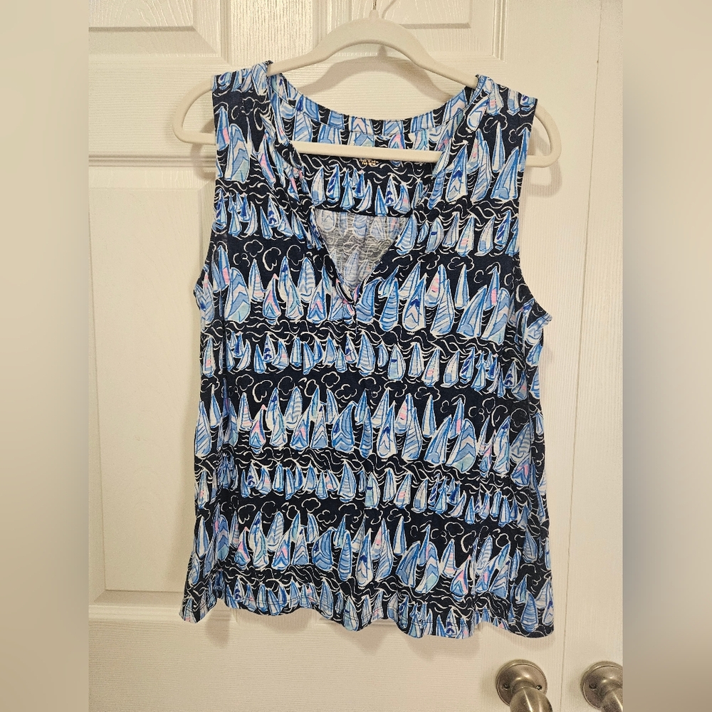 Lilly Pulitzer Top Low Tide Navy Sails And Stripes XL - Picture 2 of 6